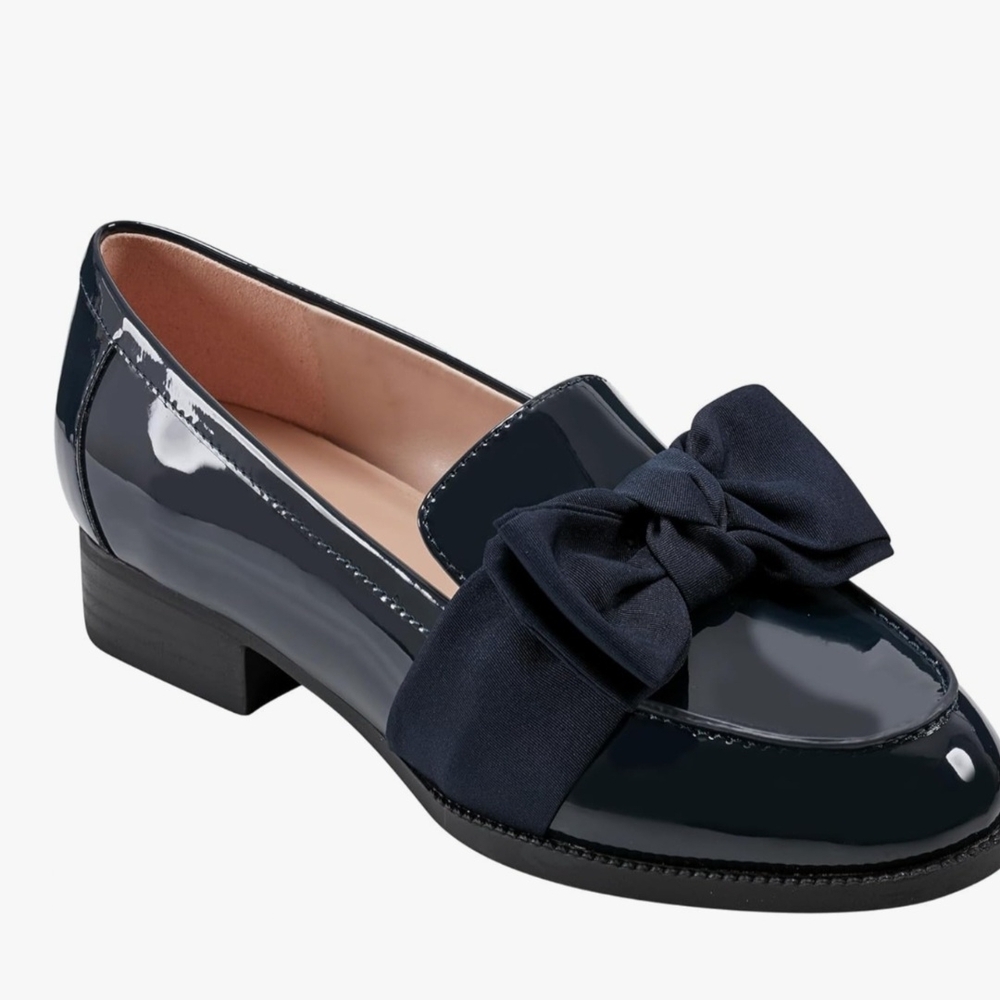 Bandolino Navy Patent Loafers with Bow
